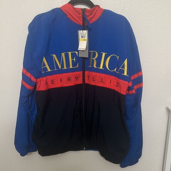 Perry Ellis Vibrant Blue and Red Windbreaker - Picture 1 of 7